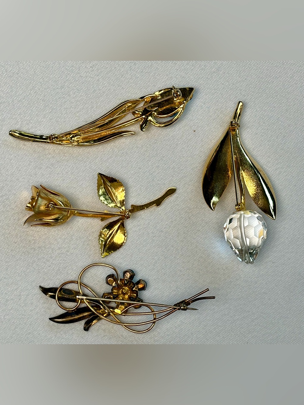 Vintage & Modern 4-Brooch Bundle:Roses&Tulips, Glass, Gold Filled, GUC - Picture 8 of 13